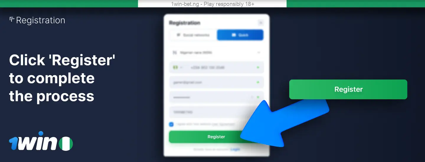 Click "Register" to complete the 1win Nigeria registration process