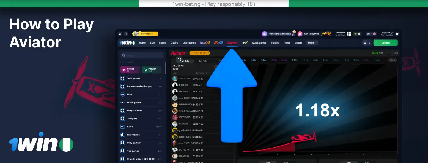 Play Aviator on 1win Nigeria