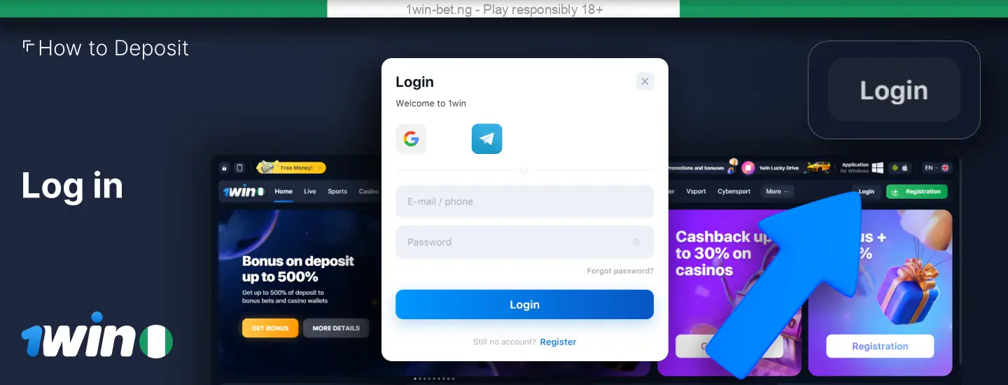 Log in to the 1win Nigeria website