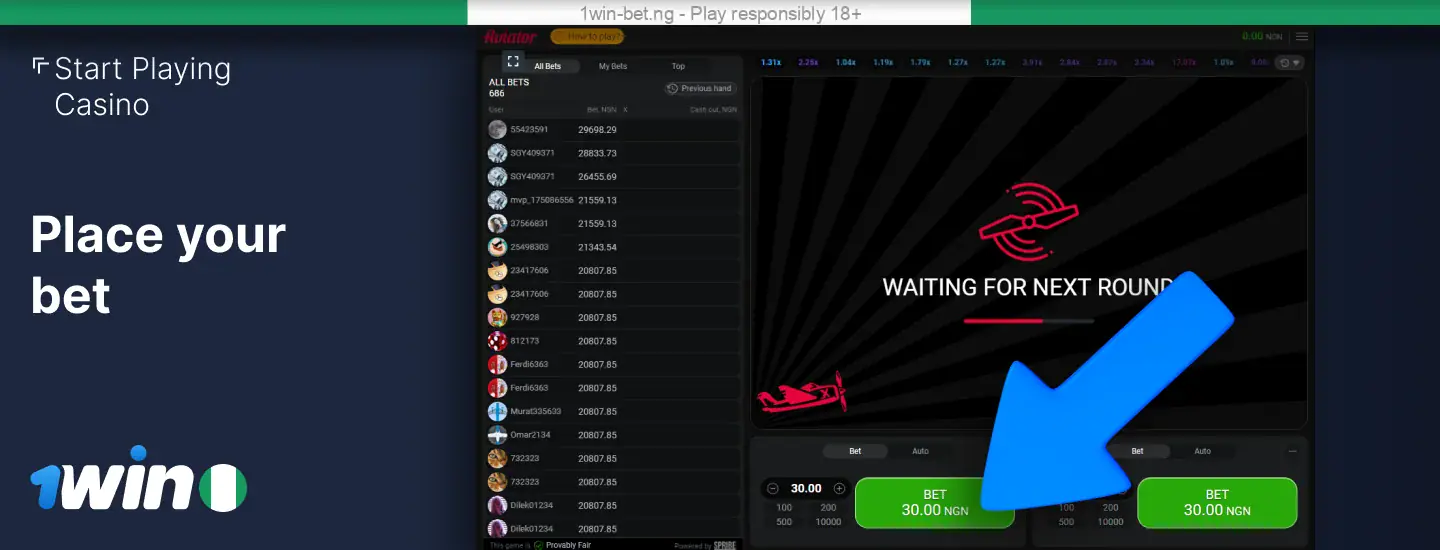 Make a bet in the game 1win Nigeria