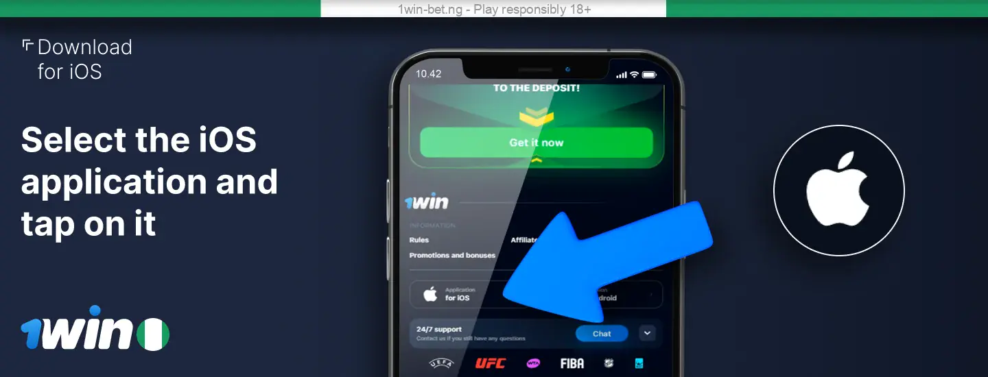 Tap on the iOS app 1win Nigeria